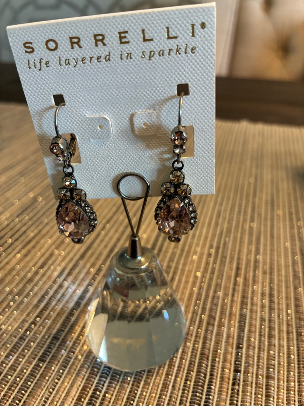 Sorrelli Satin Blush Teardrop Crystal Dangle Earrings
